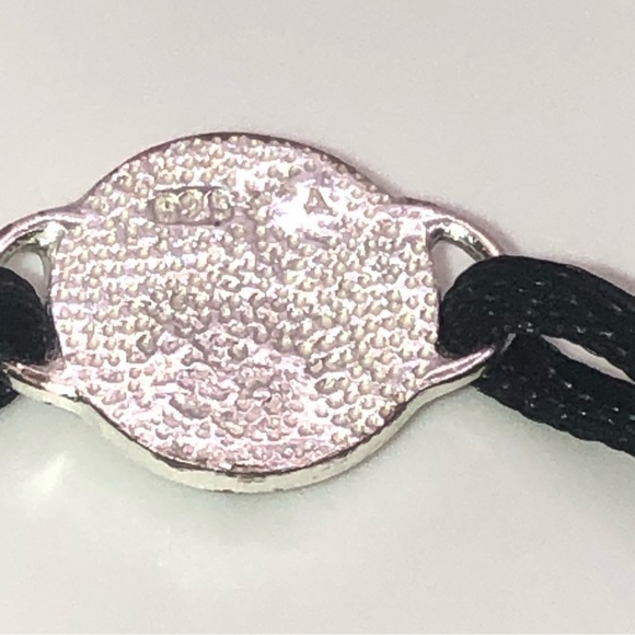 STERLING Silver & CZ Black Cord Bracelet 7” - Vintage - Picture 6 of 9